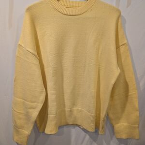 Butter Yellow Cashmere Blend Oversized Preppy Knit Sweater L